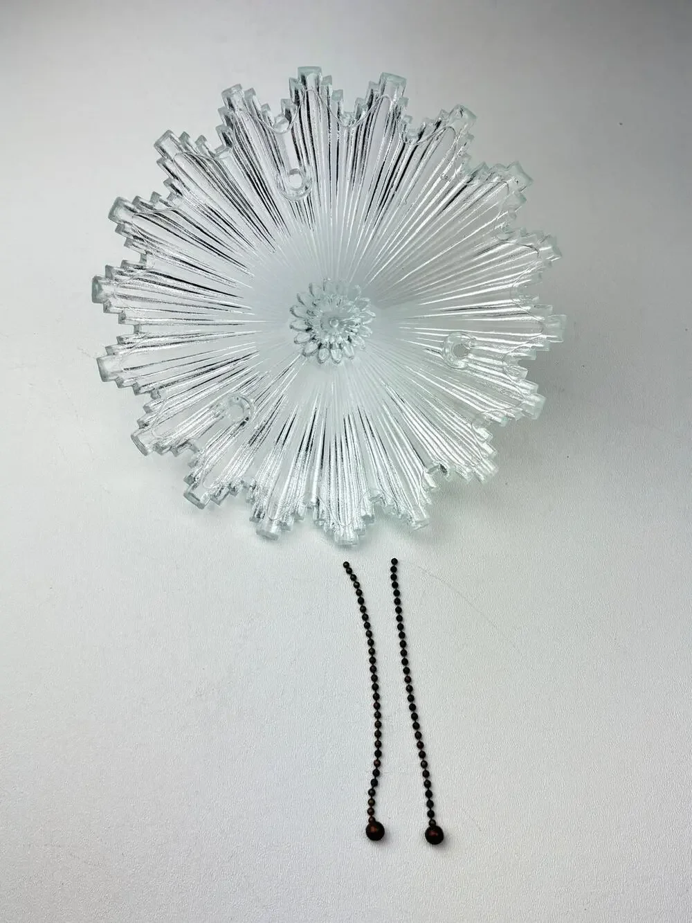 Antique Art Deco Mid Century Early Starburst Glass Shade & 2 Chain 5”